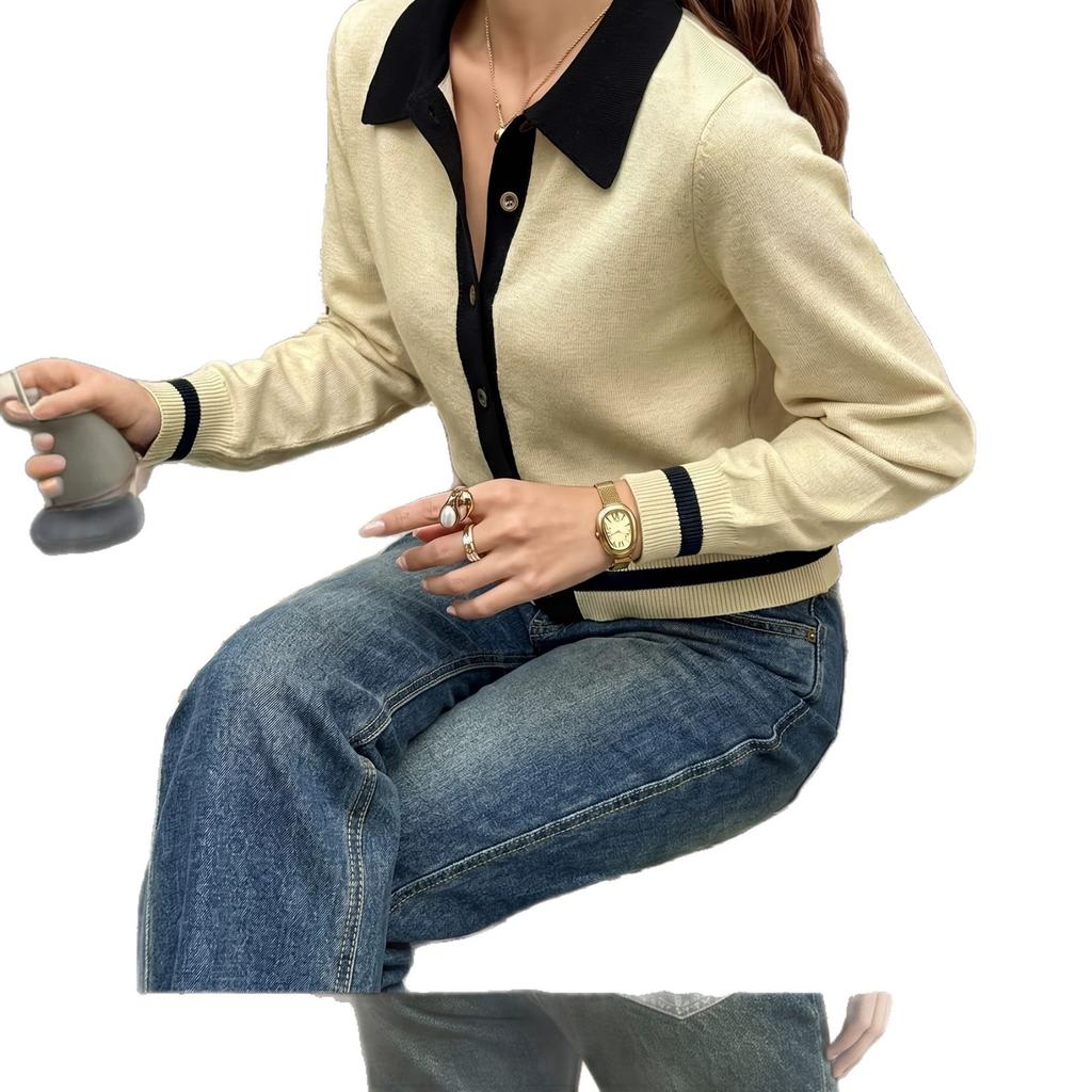 Women's Cardigan, Color-Block, Button-Front, Long Sleeve, Slim Fit