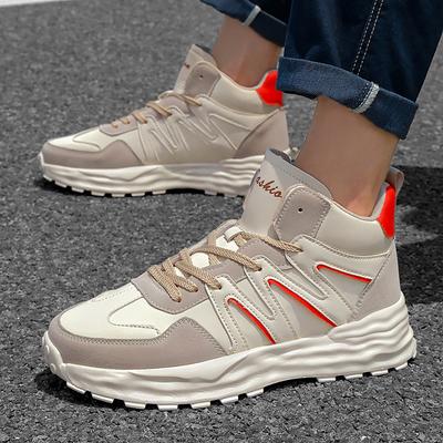 Mens Walking Shoes High-top Fashion Flat Leather Casual Sneakers Comfortable Breathable Sports Shoes for Men Skate Shoes Trendy