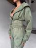 Olivgrüner Kapuzen-Reißverschluss-Romper-Jumpsuit