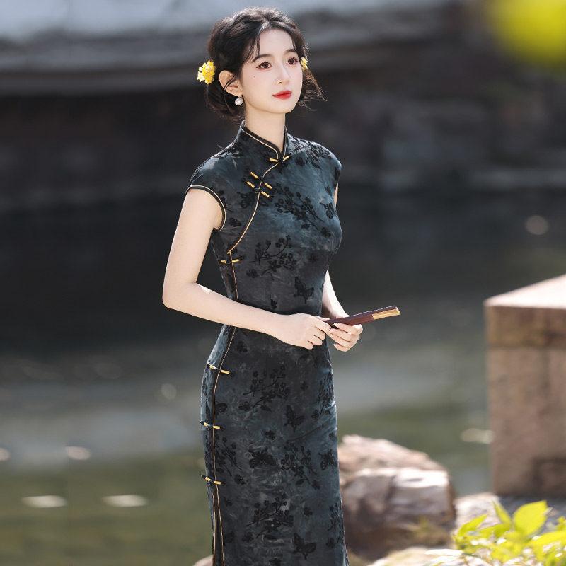Elastic waist pinch, national style, new Chinese Suzhou long cheongsam, improved young women's high-end sense, daily wear in summer