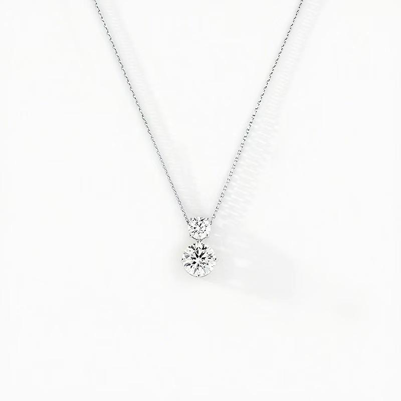 S925 Sterling Silver Moissanite Luxury Necklace for Women - Classic Four-Prong European  American Style Clavicle Chain S925 Silver платиновый