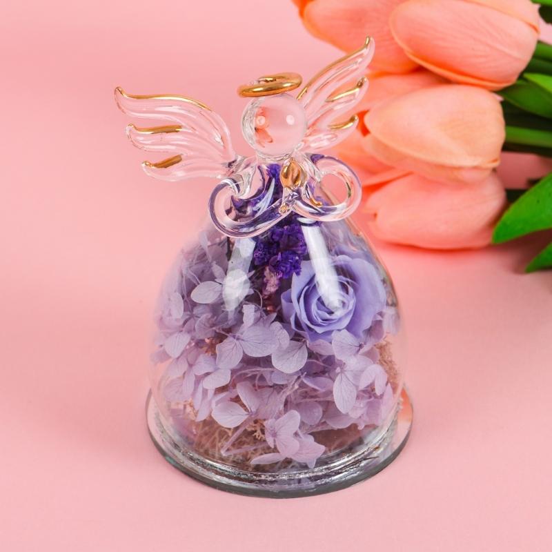 Artistic Angel Preserved Roses with Glass Cover Everlasting Flower Arrangement Home Ornament Handmade Gift