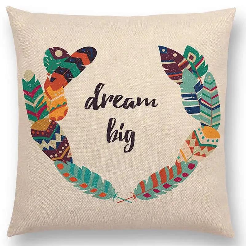 Feather Pattern Decorative Letters Cushion Cover Beautiful Word Be Brave Kind Dream Home Decor Sofa Throw Pillow Case