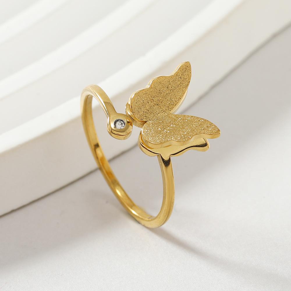 Mattierter Schmetterling Offener Diamant Titanstahlring für Damen