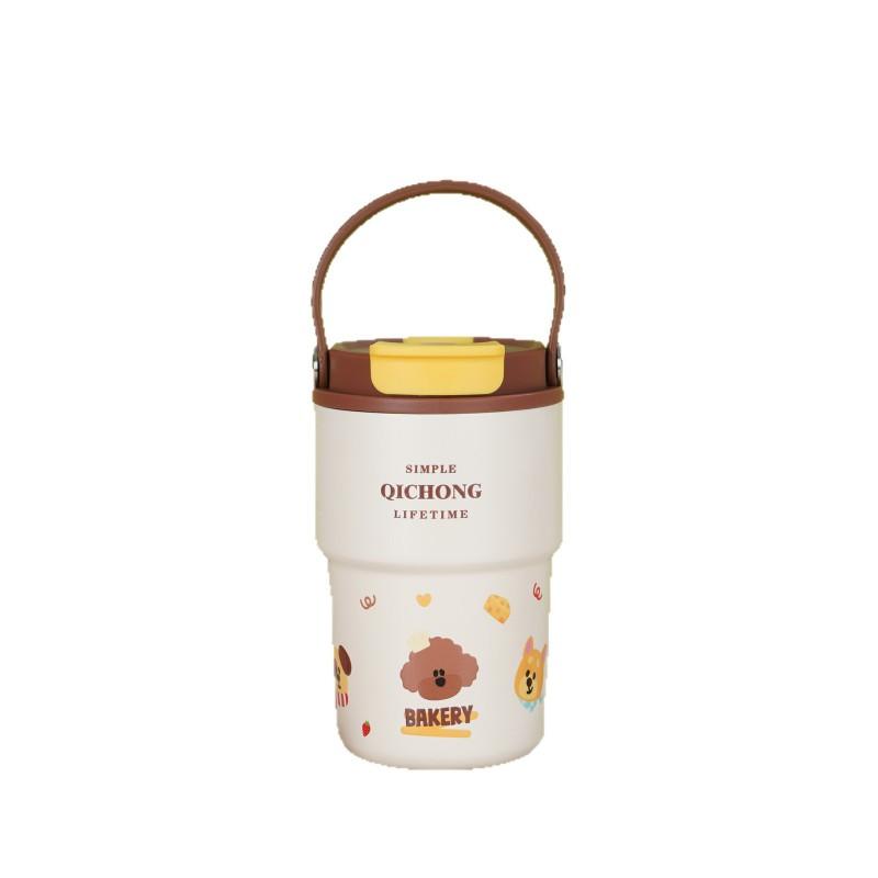 Ceramic Lined Insulated Tumbler Kids Adults - 450ml Vacuum Stainless Steel Travel Cup With Straw Lid Leakproof