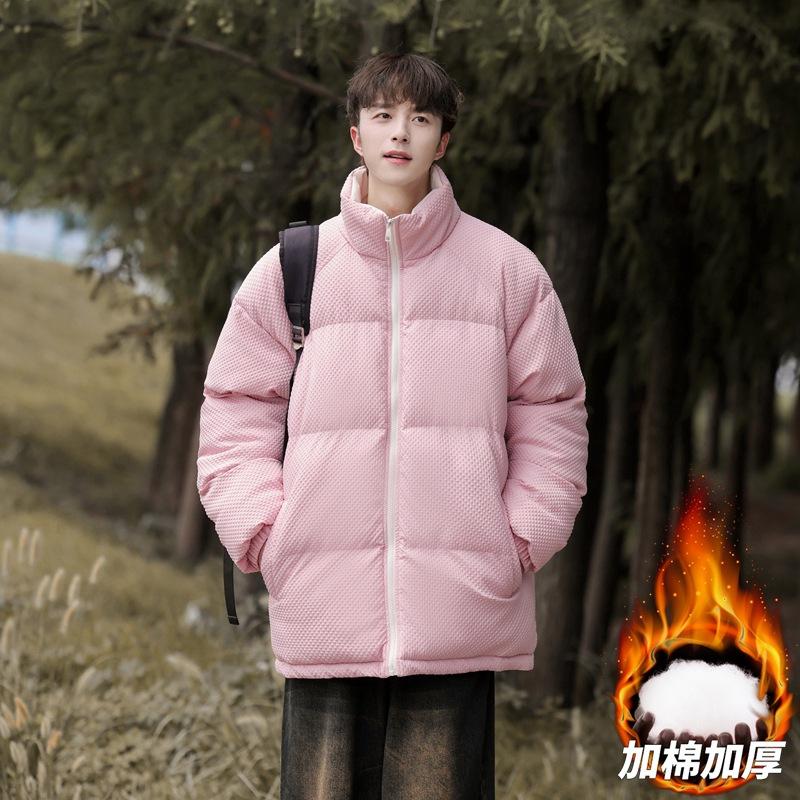 

Stand-up Collar Cotton-padded Clothes for Men and Women In Winter Windproof Velvet Thickened Cotton-padded Clothes for Couples Thickened S розовый
