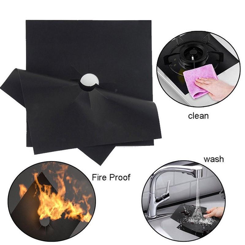 4pcs 27cm/ 10.63in Teflon Gas Stove Protection Pad Oil Dirt Prevention Pad