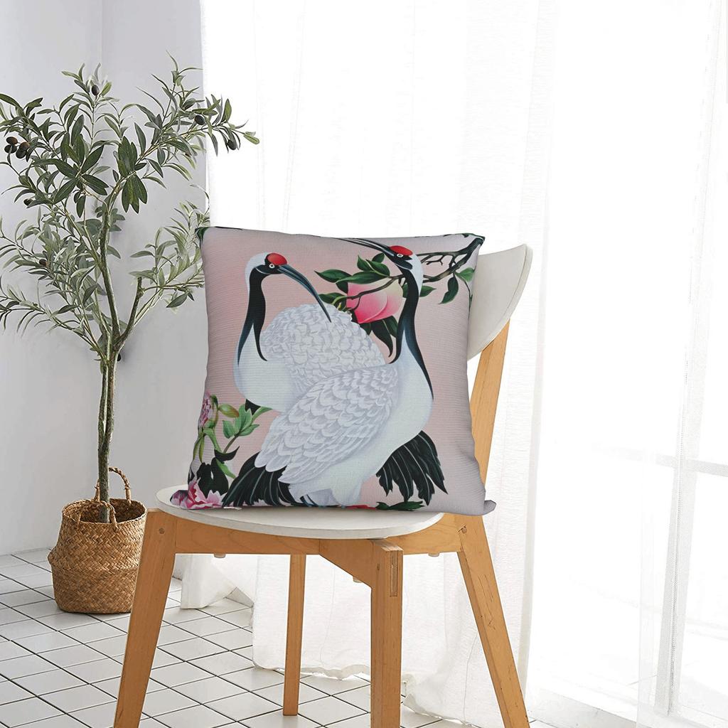 Pillow Cover Chinese Style Crane Kawaii Pillow Case For Sofa Home Decor Pillowcases