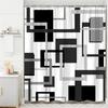 Modern Geometric Shower Curtain with Striped Curves Black and White Squares Minimalist Neutral Home Bathroom Decoration