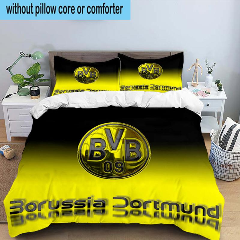 3PCS Borussia Dortmund Printed Bedding Set, Includes A Duvet Cover and Two Pillowcases for Bedroom, Suitable for All Seasons