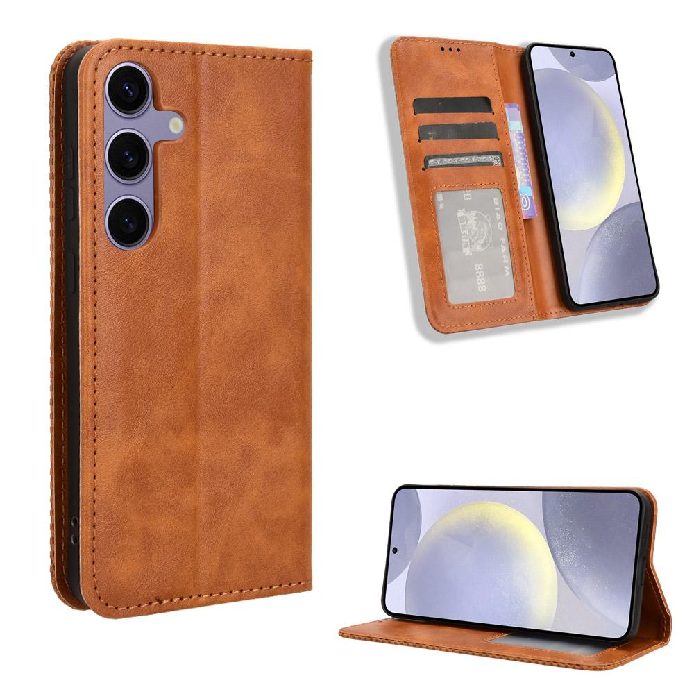 For Samsung Galaxy S25 FE Leather Case Wallet Stand Retro Texture Phone Cover