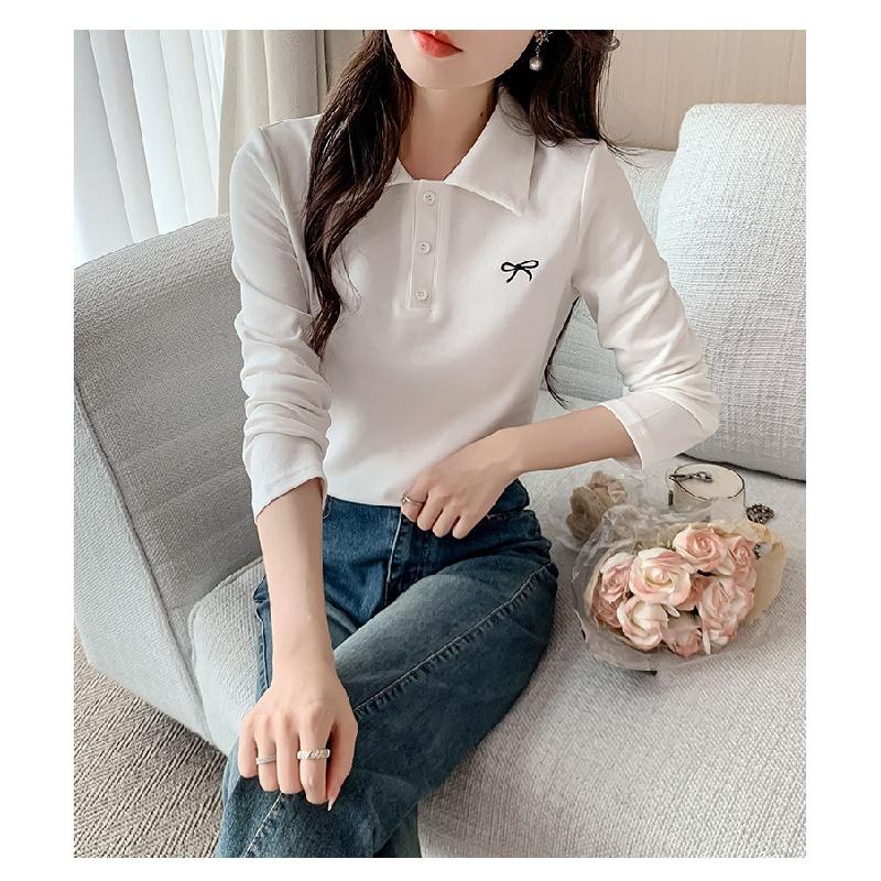 POLO shirt, spring and autumn 2026 new model, base shirt with bow embroidery, women's slim-fit t-shirt