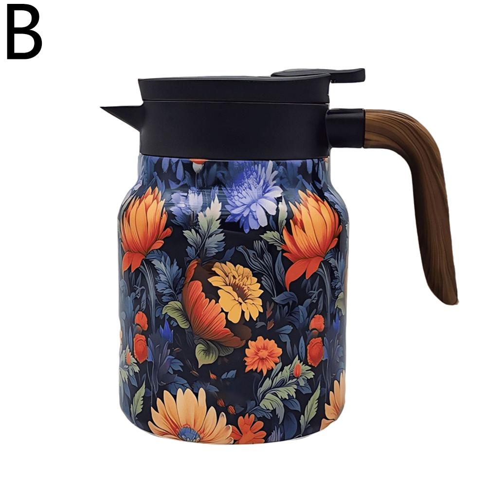 Floral Pattern Teapot Floral Steel Tea Kettle 1000ml Drip-Proof Tea Pot Kitchen Tea Kettle Tea Infuser Kettle Family