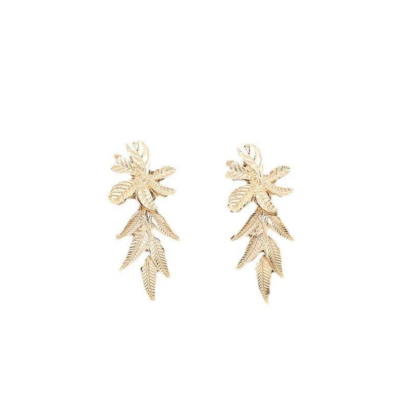Boucles d'oreilles Bohèmes en Métal Couleur Or Fleur Épissage Feuilles Vintage Géométrie Pendantes pour Femmes Bijoux