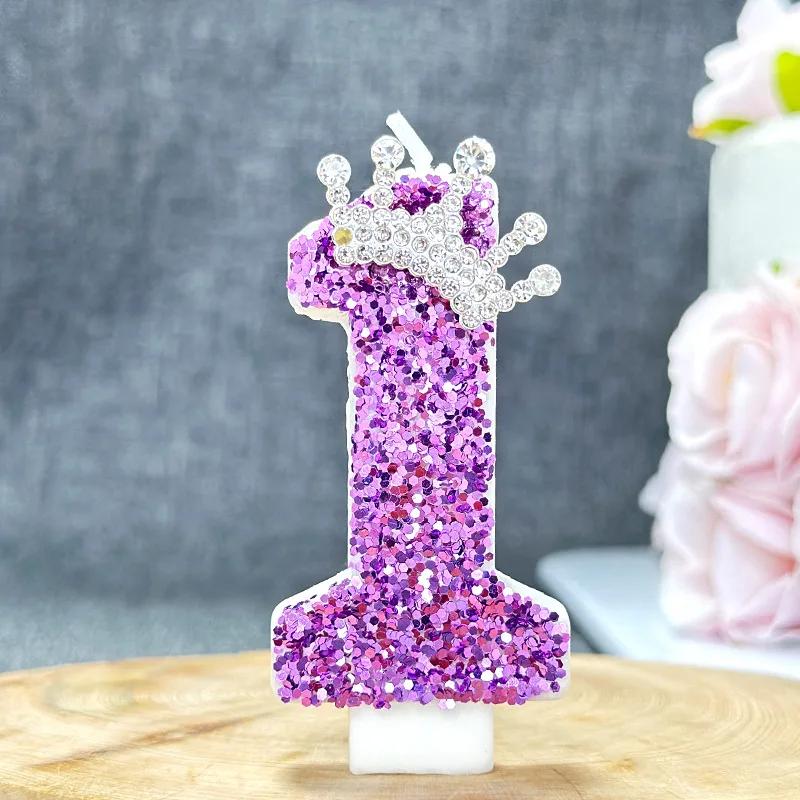 Purple Crown Birthday Candles Number 0 To 9 Princess Cake Decoration Candles Anniversary Party Decorations 0123456789