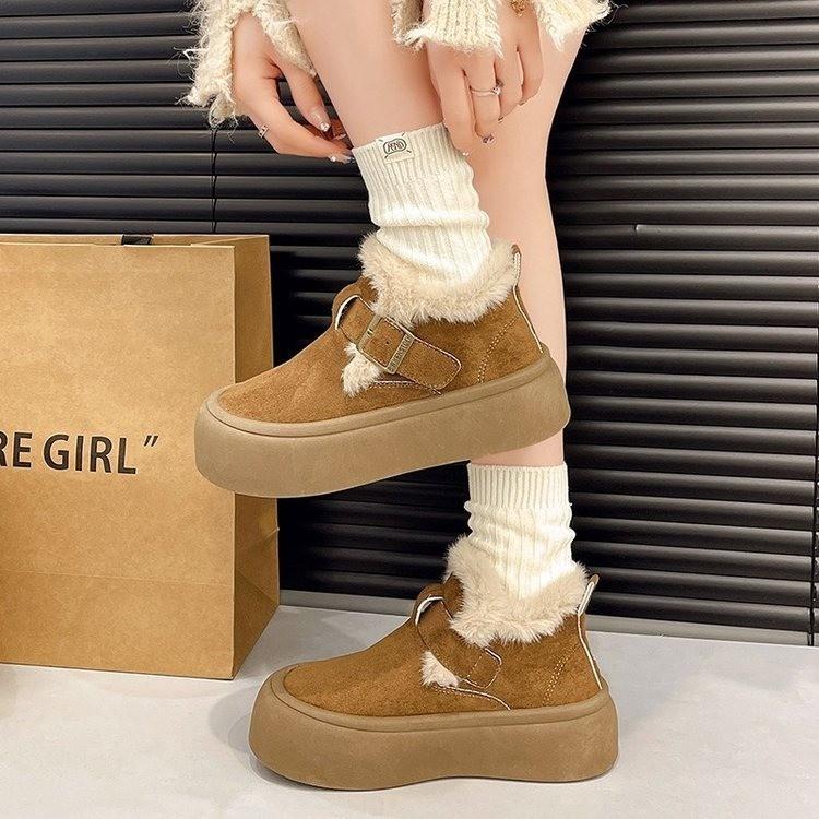 Merad Women's Large Size Soft Sole Autumn and Winter Warm Fur One Snow Boots Fluffy Lined Non-Slip Hiking Casual Sports Cotton Shoes Fur Shoes
