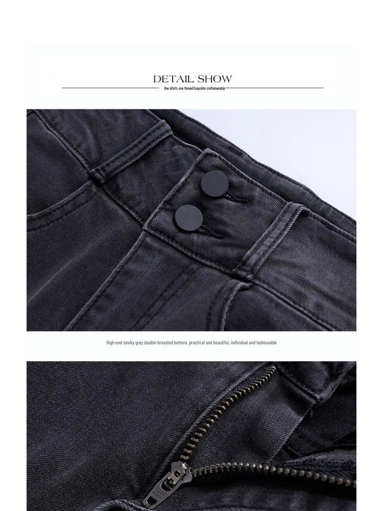 2025 Frühling Damen High-Waist Slim Fit Rauchgraue Fleecegefütterte Bleistiftjeans