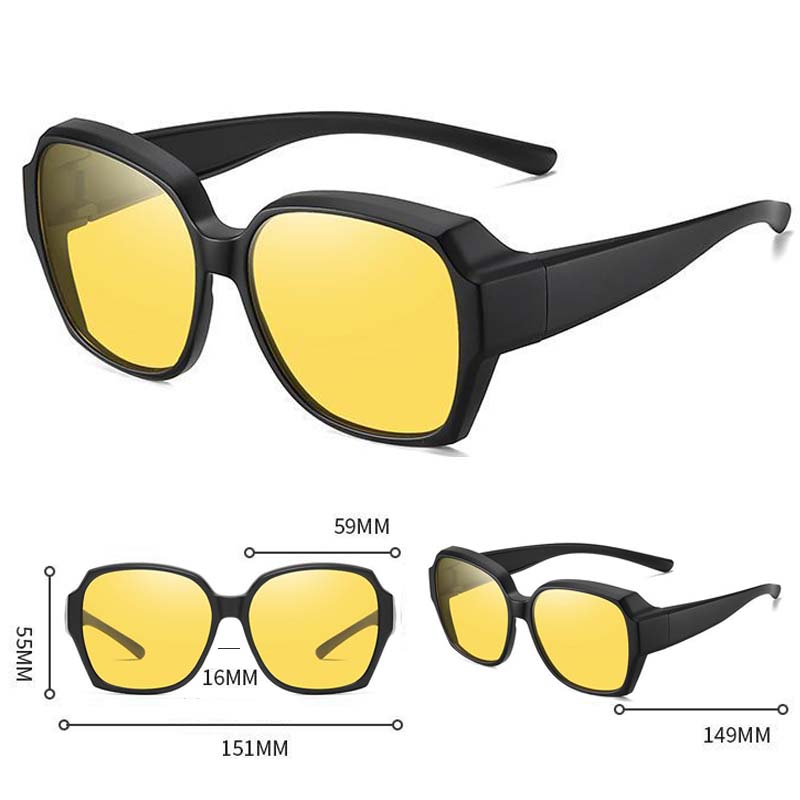 Outside Night Vision Sunglasses for Men Women Oversized Square Shades Fit Over Glasses UV Protection Sunglasses for Car Driving