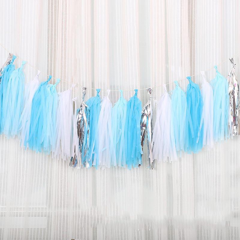 20pcs/Set Multicolor Shiny Tassel Garland Tissue Paper Tassel Banner Table Decor Tassels Ribbon Party Decorations Supplies Xmas