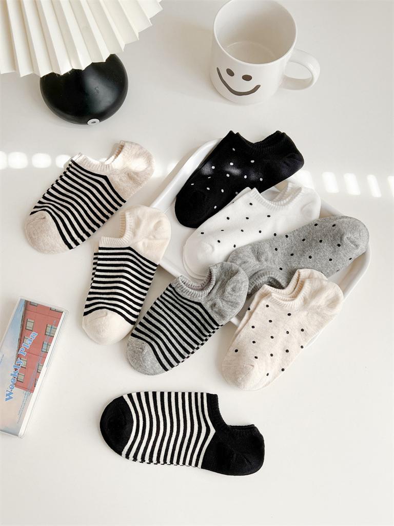 Youjiaxiu Socks Women Striped Boat Socks Summer Thin Invisible Socks Trendy Polka Dot Anti-Slip Socks
