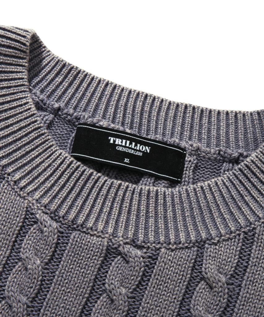 TRILLION Vintage Washed Cable Half Sleeve Knit [Lavender Grey]