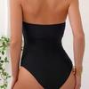 One Pieced Swimsuit for Women Breathable Swimwear Solid Color Contrasting Bathing Suit Beachwear Backless Design