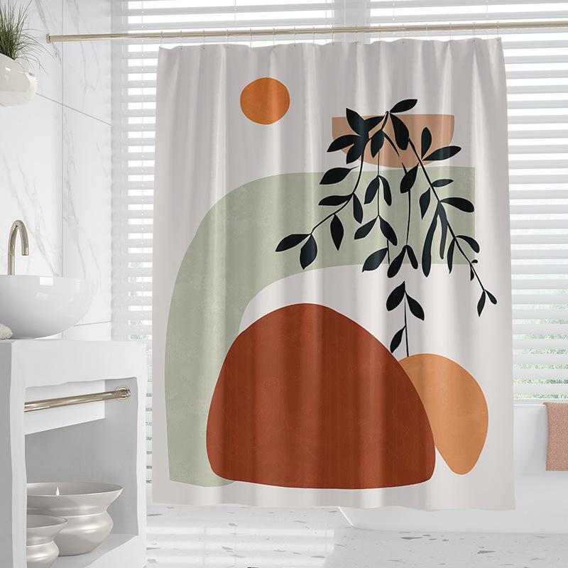 Morandi plants and flowers washable Dirt-Resistant Shower Curtain Shower Head waterproof Polyester Bath Curtain For Home Decor
