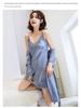 Women's Silk Five-Piece Pajama Set: Spring/Autumn Nightdress & Robe with Chest Pad