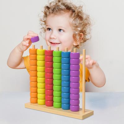 משחק סידור חרוזים מעץ עם 7 עמודות, מיומנויות מוטוריקה עדינה, למידה לגיל הרך, חרוזי מיון צבעים, חרוזים לערימה, צעצוע חינוכי