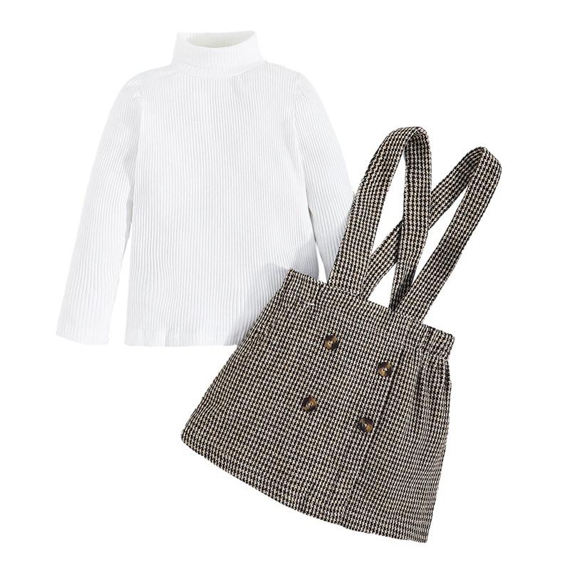 

Топ с высоким воротником и длинными рукавами для девочек 4–7 лет и клетчатая юбка на подтяжках, комплект из 2 предметов 5Y