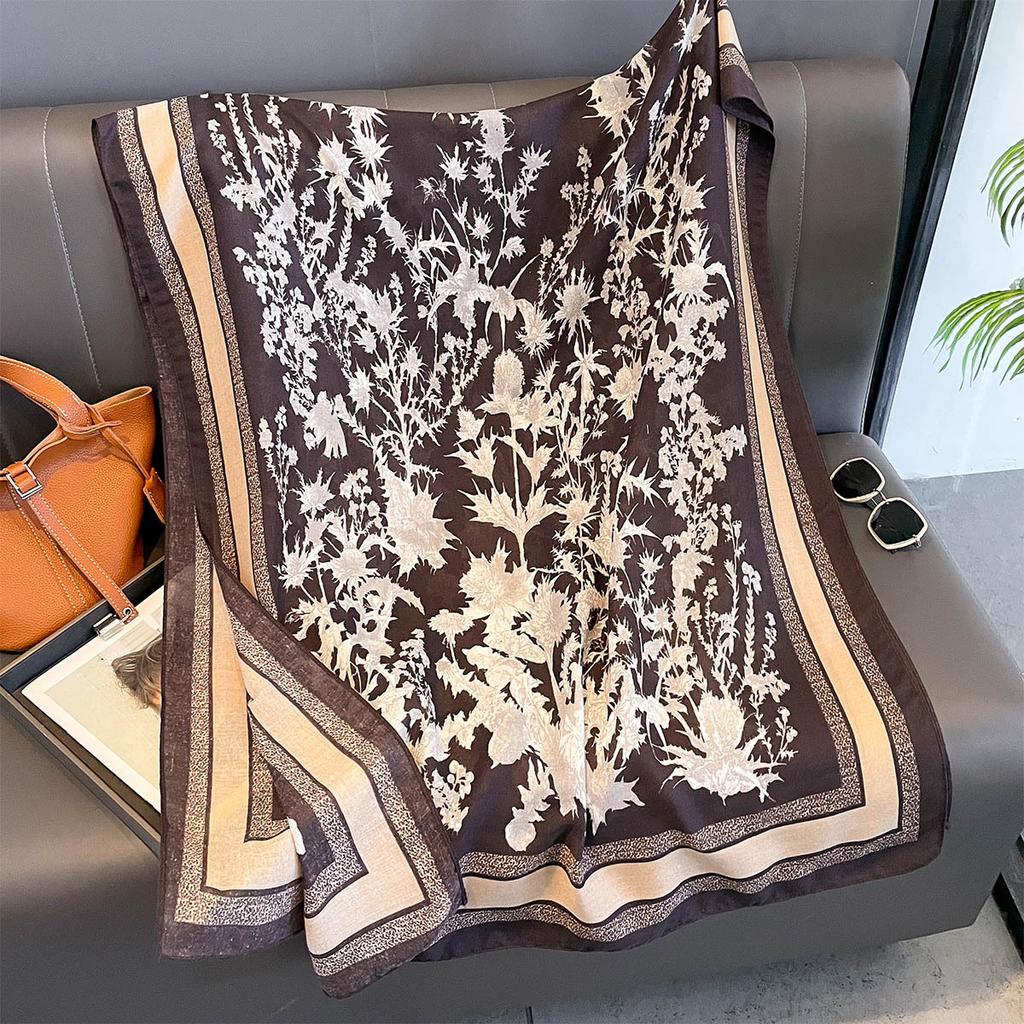 Women Cotton Linen Rose Print Scarf Shawl Hijab Muslim Long Headscarf Scarves Head Wraps Long Female Head Scarf