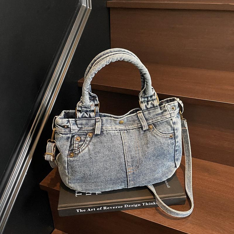 New messenger bag women's washed denim bag niche design denim bag fashionable large capacity shoulder bag