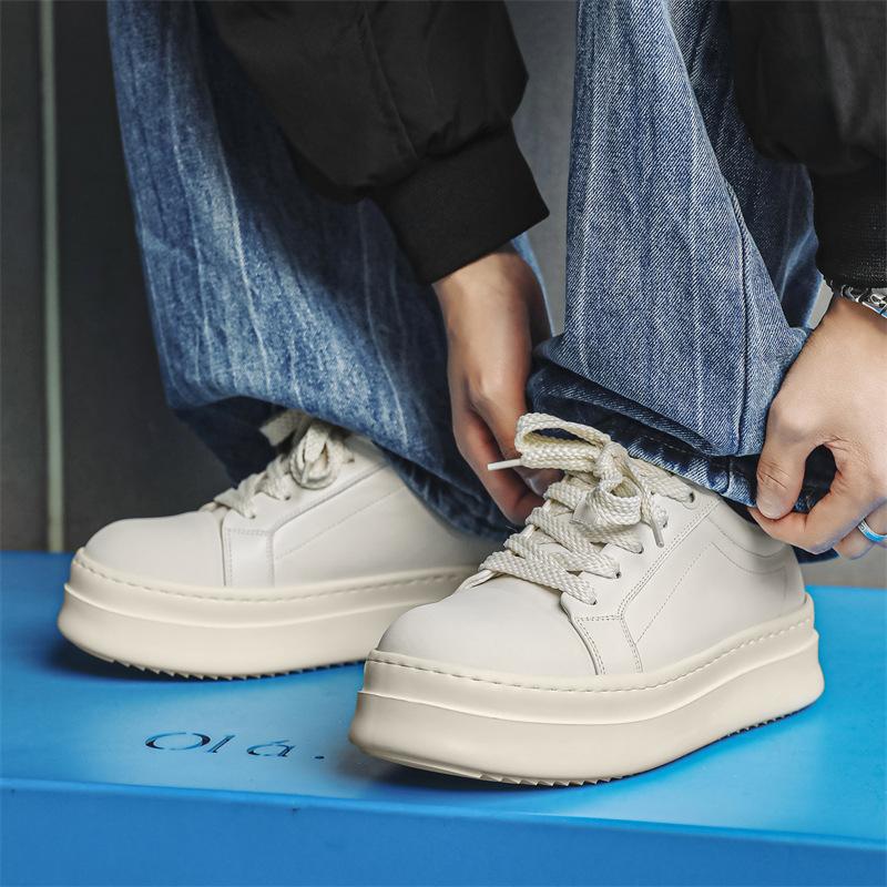 American thick-soled niche black and white high-end muffin shoes, light and comfortable leather board shoes