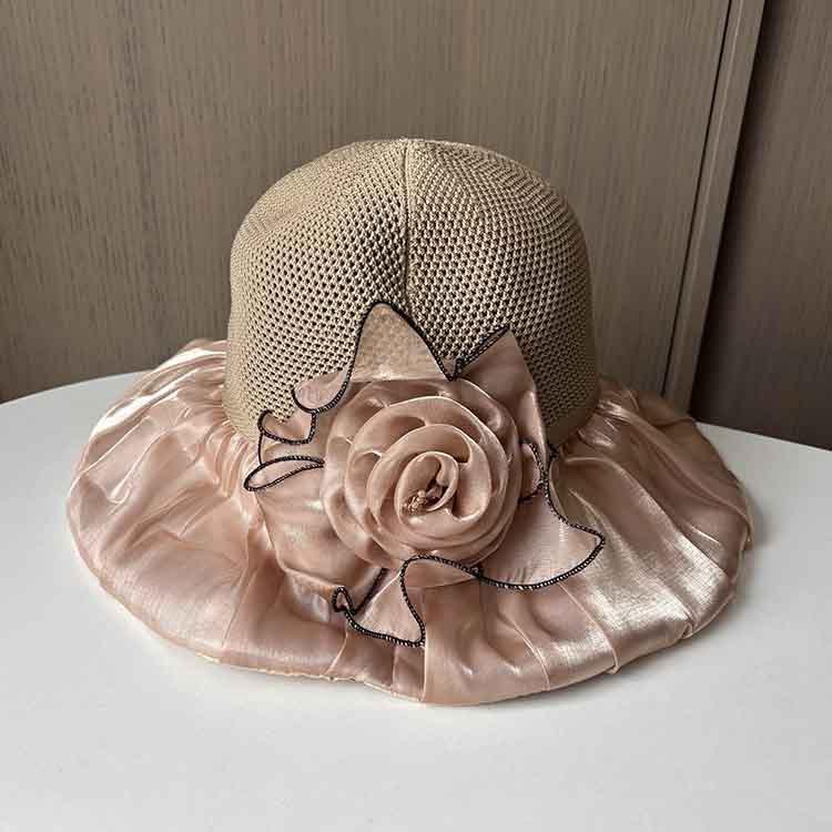 New color rubber bucket hat mesh flower UV protection beach hat women's summer eaves sun hat