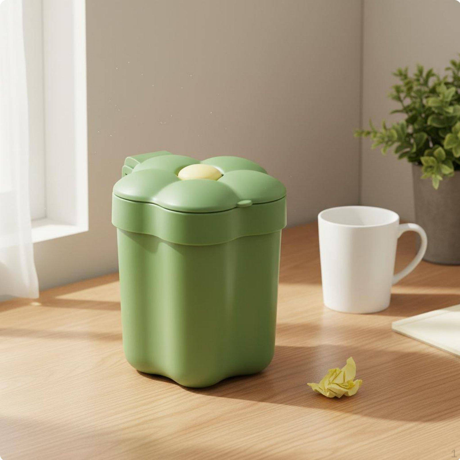 Mini Desktop Trash Can Compact Size Small with Lid Easy to Clean Cute Wastebasket