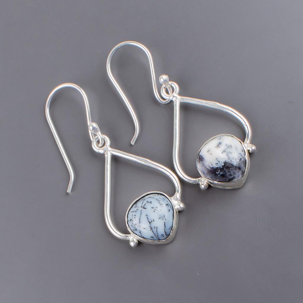 Dendritic Opal Gemstone 925 Sterling Silver Artisan Jewelry Women Earrings 1.80" EE-33-18
