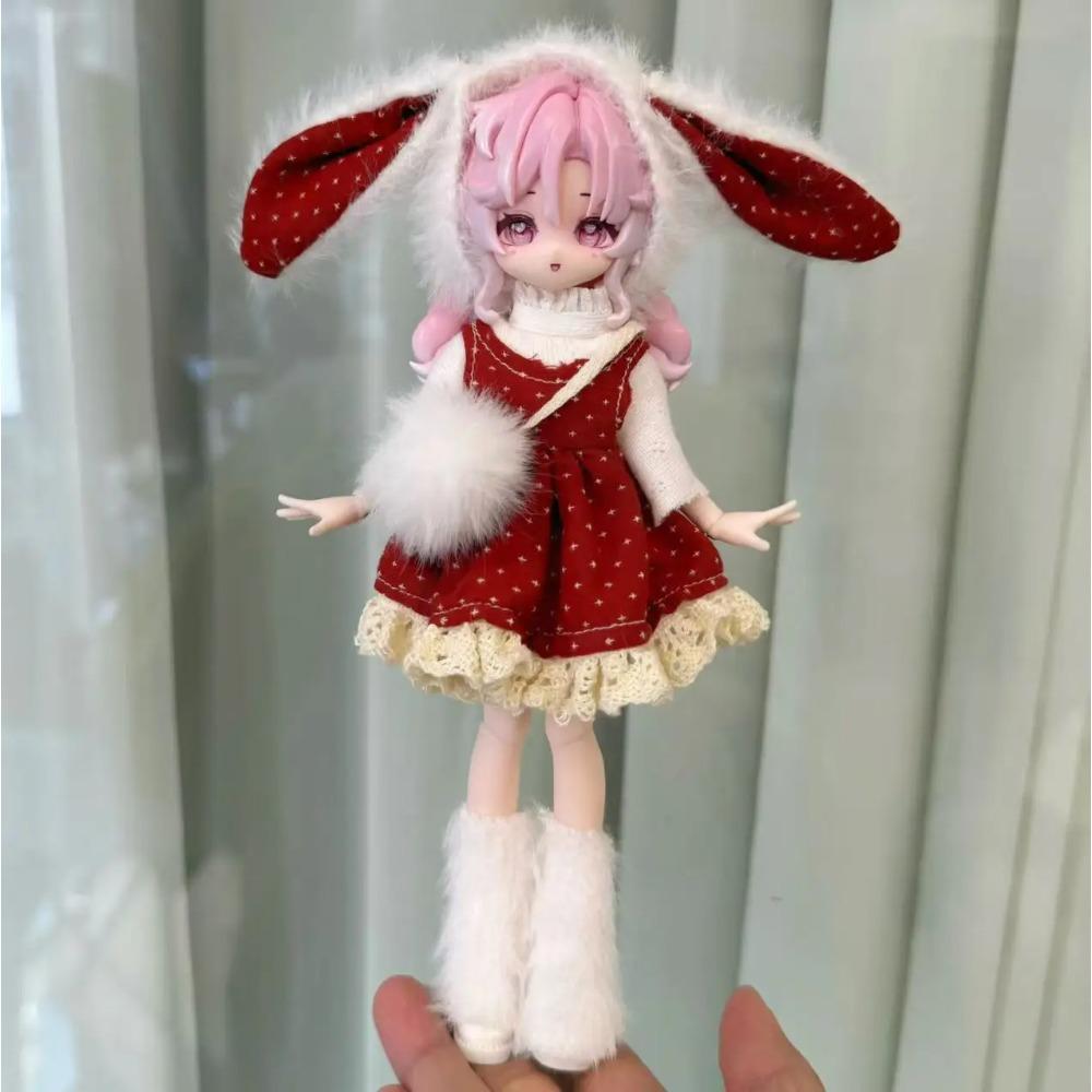 For 1/8 1/12 OB11 BJD Doll Clothes Set - Winter Plush Maid Outfit Cute Warm Doll Dress Up Accessories (Only Clothes)