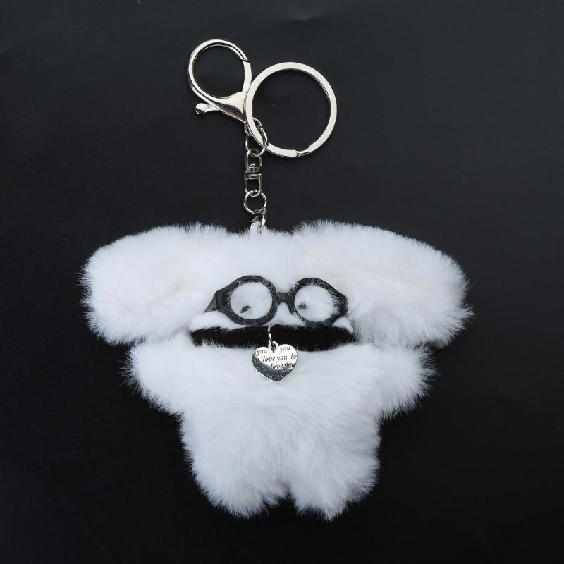 Lovely Fluff Stuffed Keychain Handmade Plush Dog Keyring Soft Cartoon Animal Backpack Pendant Versatile Bag  Accessory