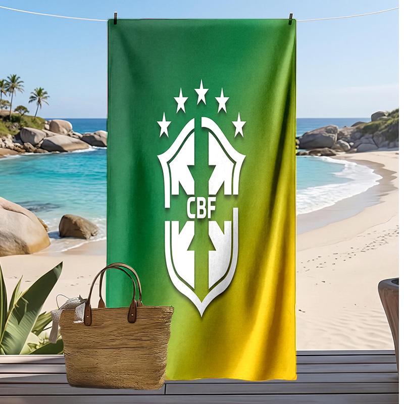 Brasilien Fußball Druck Strandtuch Schnelltrocknend Super Saugfähig Weiches Badetuch zum Schwimmen Strand Reisen Fan Souvenir Geschenk