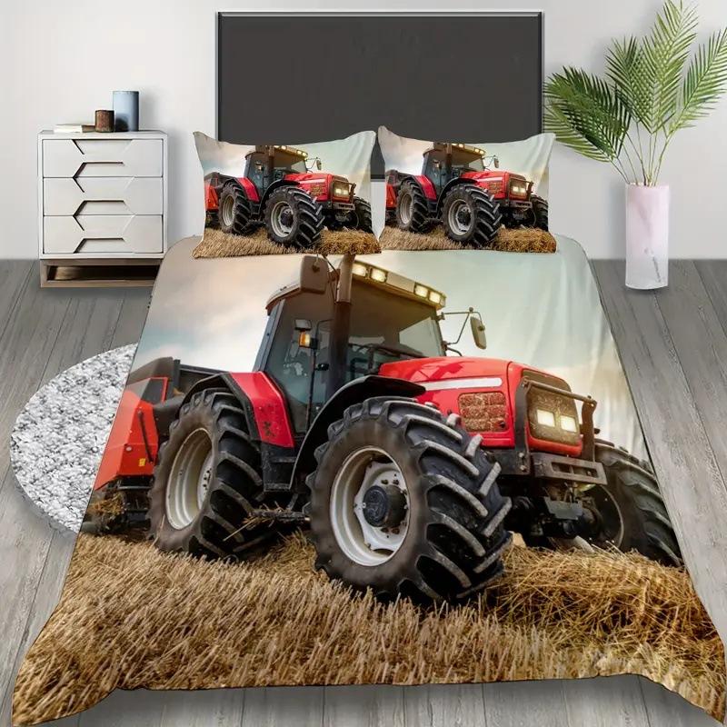 Tractor Pattern Quilt Cover Three-Piece Digital Printing Bedding Duvet Cover Kit
