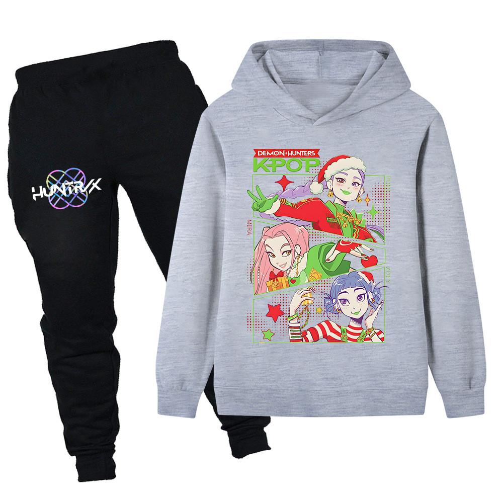 PB1263 Kinder Jungen Mädchen Kpop Mira Zoey Rumi Weihnachts-Print Langarm Kapuzenpullover Hose Hosen Kleidung Sets