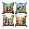 4pcs Set, 2D Flat Printing, Not Real Embroidery, Holiday Pillowcase Set, Spring-Themed Cozy Cat and Floral Pillowcase Set, Adorable Cats and Colorful