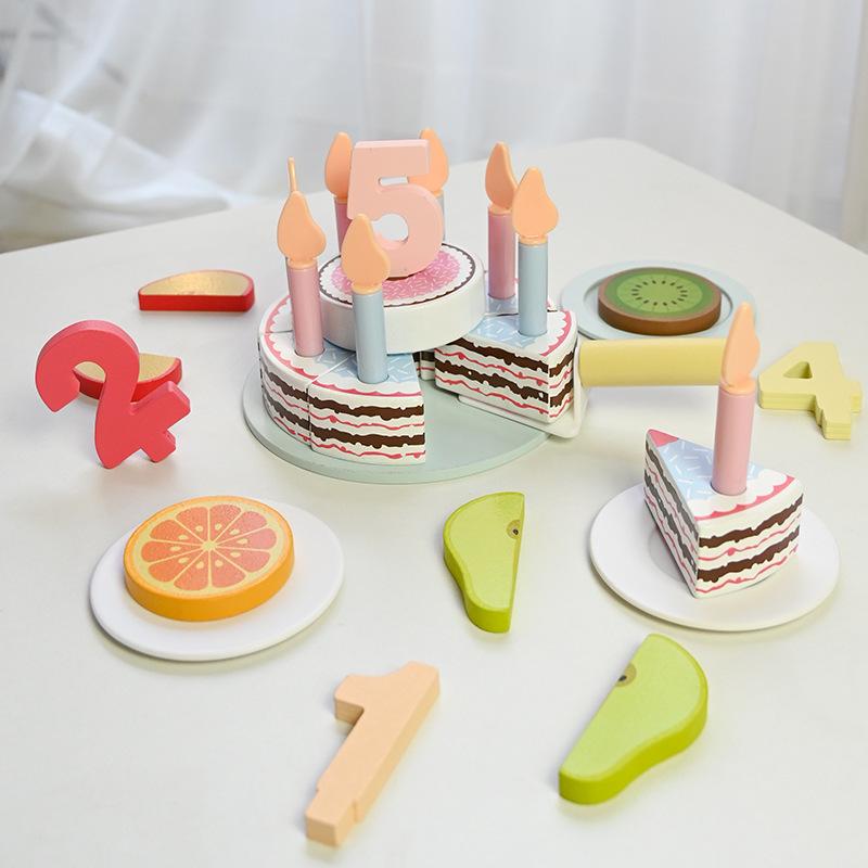 

Interactive Wooden Play Kitchen & Cake Cutting Toy for Kids - Educational & Fun
