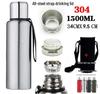 1.5L Russian 304 Stainless Steel Insulated Kettle with Dual Lids for Tea and Water Separation