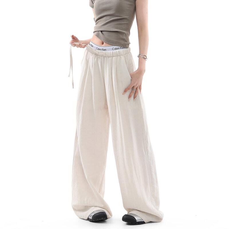 Damen Hose mit lockerem Schnitt aus Leinenmischung mit weitem Bein