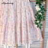 Prairie Chic Spring Summer Women Pink Skirt High Waist Floral Embroidery Sweet Skirt Mori Girl Elegant Delicate Midi A-Line Skirt