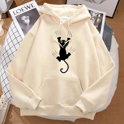 Zabawny czarny kot nadruk męska bluza z kapturem wygodna kreskówkowa bluza z kapturem hip-hopowa i bluza Harajuku