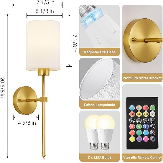 KARTOOSH Batteriebetriebene Wandleuchte Set aus zwei Stück, Dimmbar 4CCT, RGB, Timer | Wiederaufladbare Kabellose Wanddeko-Leuchte, Fernbedienung, Nachtmodus, für