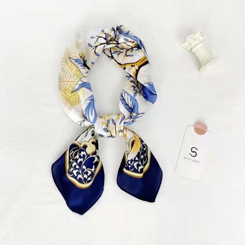 1pcs 70cm Leaf Pattern Silk Scarf for Women Simulated Silk Fresh and Versatile Headwear Bag Clothing Accessories Square Scarf