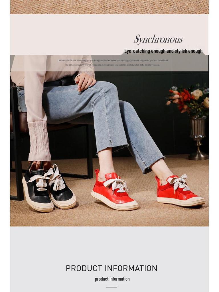2025 Autumn Women's Genuine Leather Casual Sneakers - Comfortable, Soft Sole, Versatile, Flat Sports Style.